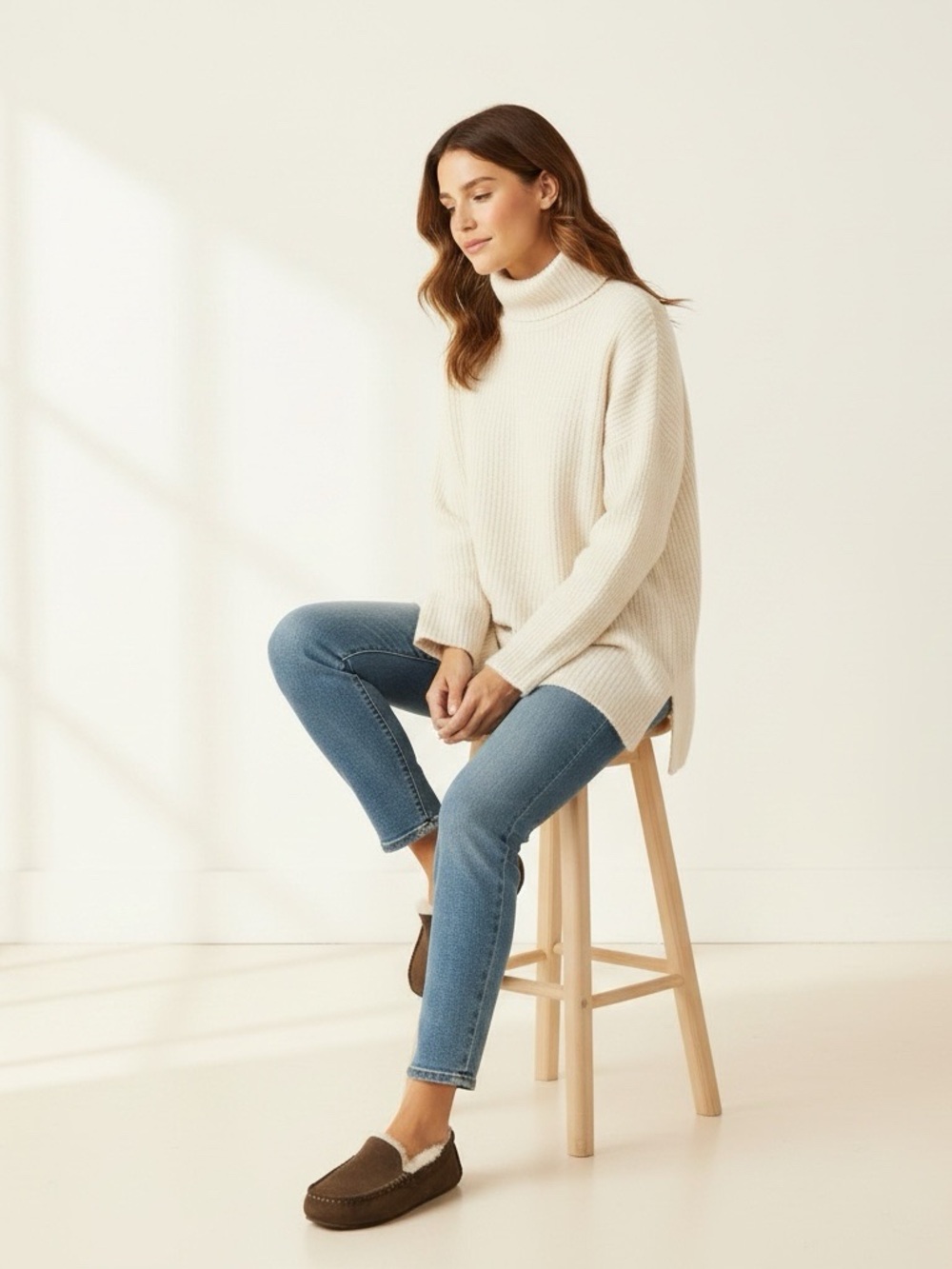 UGG Cream Ribbed Cowl Neck Sweater Tunic